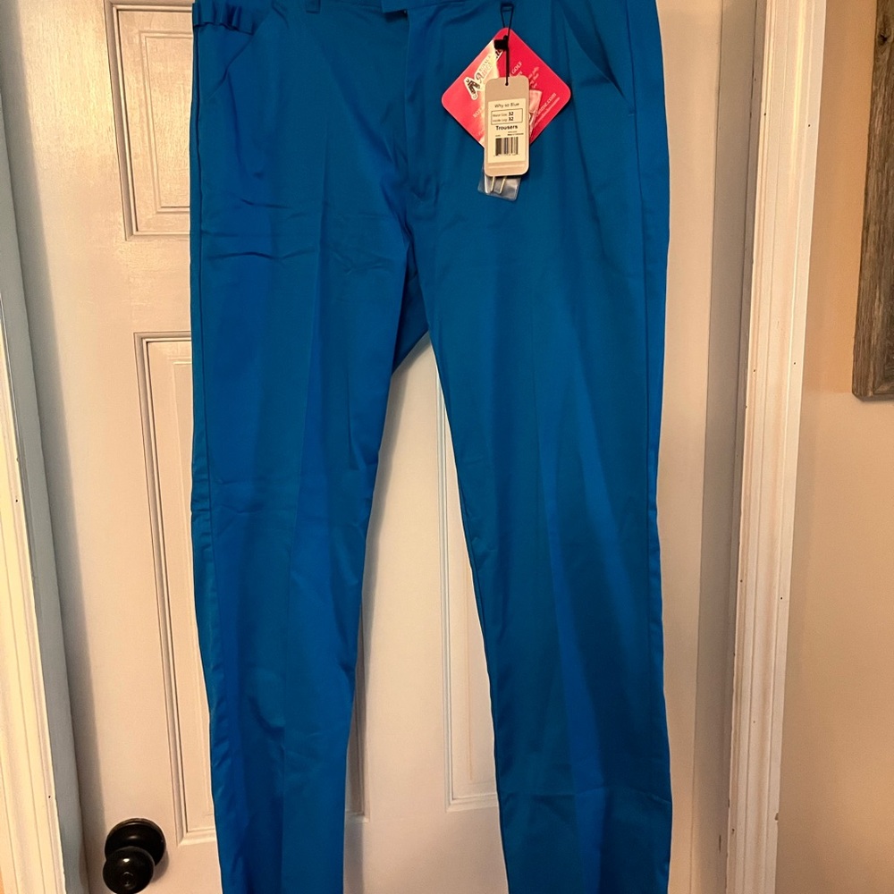 Royal and Awesome Men`s Golf Pants Why So Blue Golf Pants Waist 32 X 32